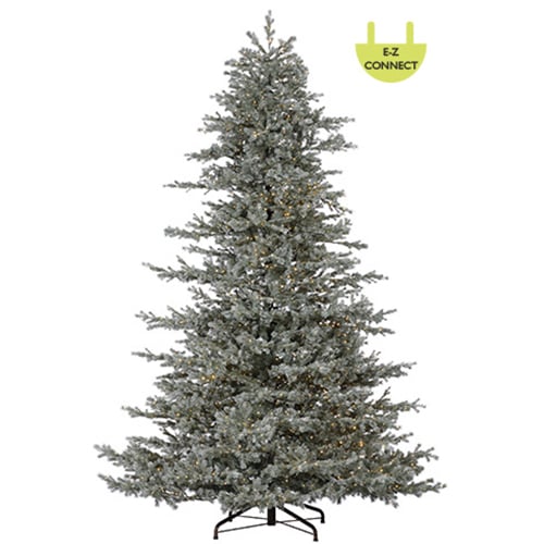 10ft H x 83in W PE Gray Spruce Rice LED Pre-Lit Artificial Christmas Tree with Metal Stand - Realistic Needle Tips for Indoor/Outdoor Holiday Decor