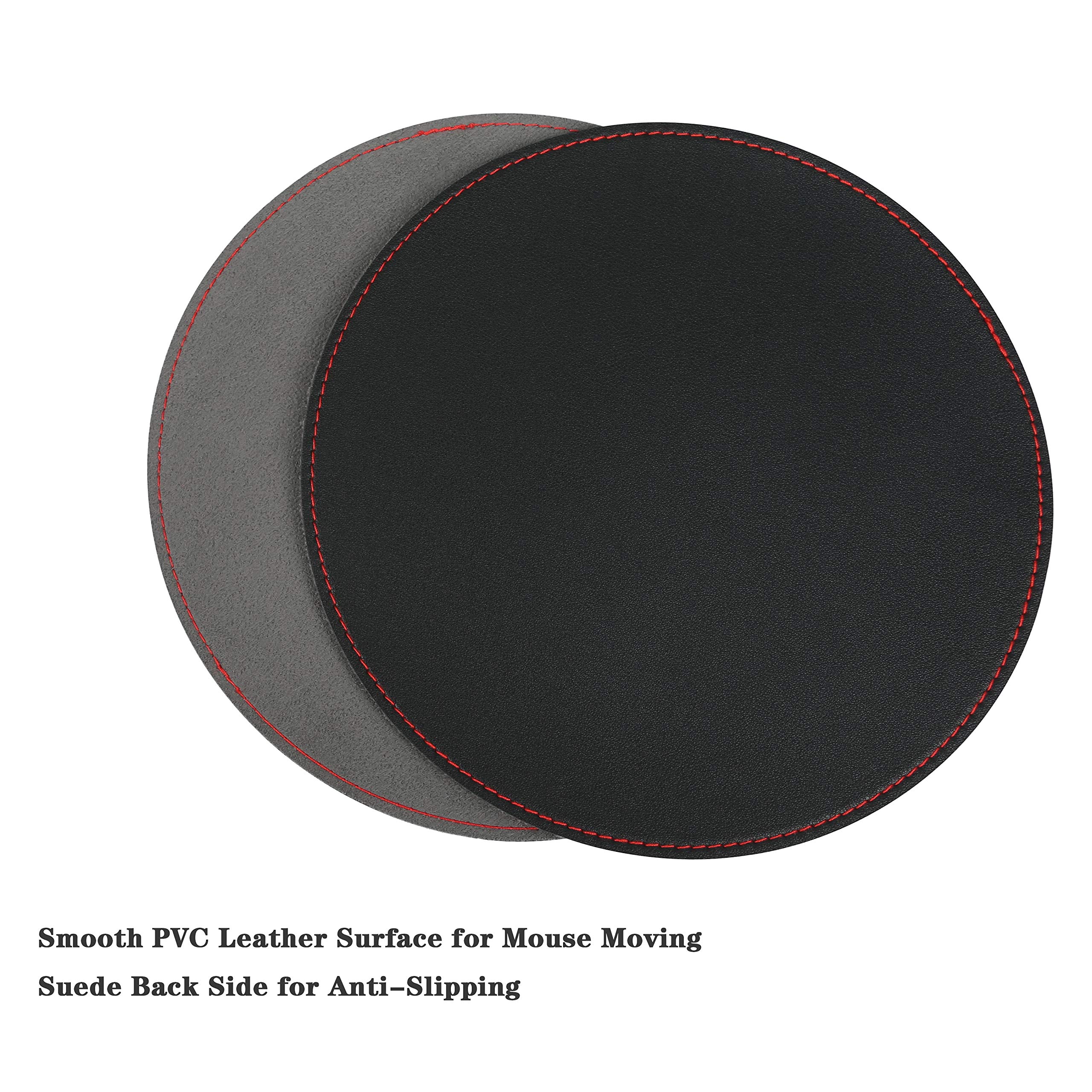 YSAGi 2 Pack Ultra Thin Waterproof PVC Leather Mouse Pad with Stitched Edges - Non-Slip Computer & Laptop Mousepad for Office, Home, Gaming & Work (8.66 Inch, Black) - Perfect for Desk Setup, Productivity & Ergonomic Comfort