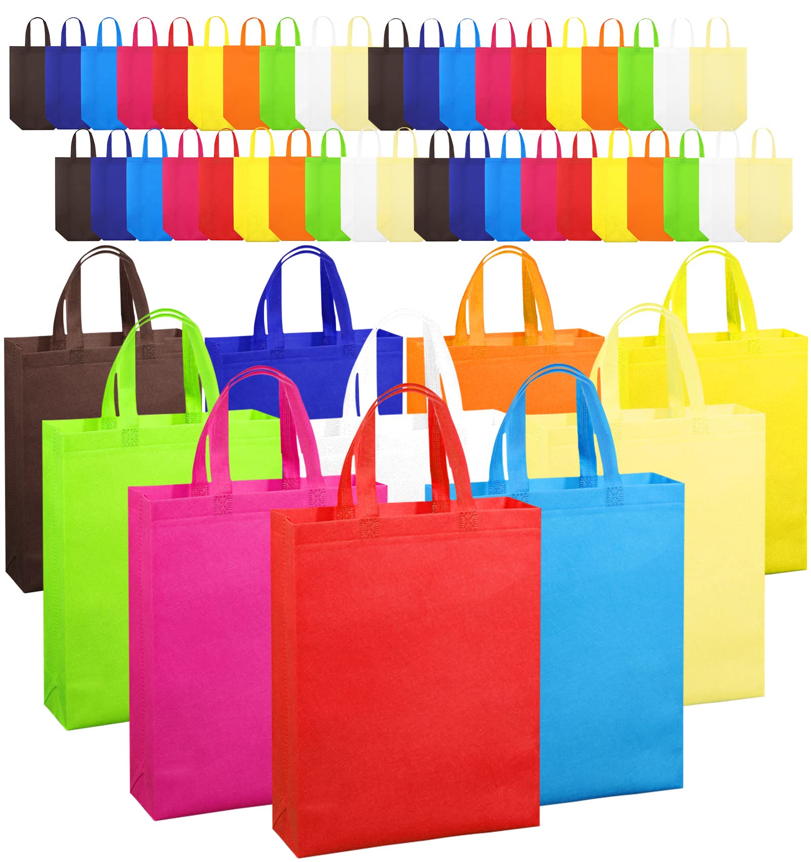 50-Pack Large 13.27x10.83 Inch Non-Woven Party Favor Tote Bags with Handles - 10 Color Options for Birthday, Baby Shower & Wedding Favors | Bulk Gift Bags for Events, Celebrations & Retail Packaging