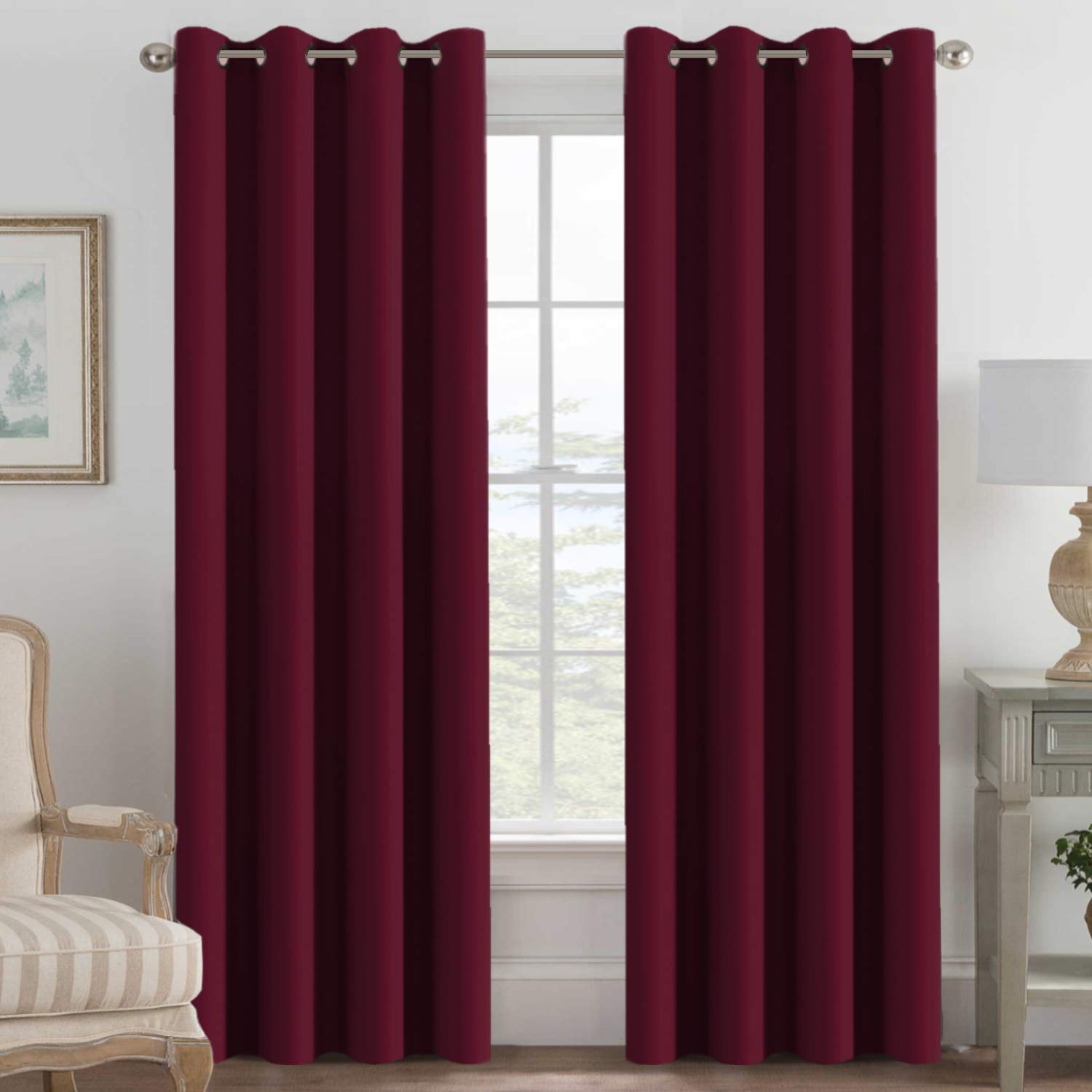 Blackout Curtains for Bedroom & Living Room - Thermal Insulated Room Darkening Grommet Drapes (Set of 2 Panels, 52x84 Inches, Wine Red) - Perfect for Privacy, Light Blocking & Energy Savings