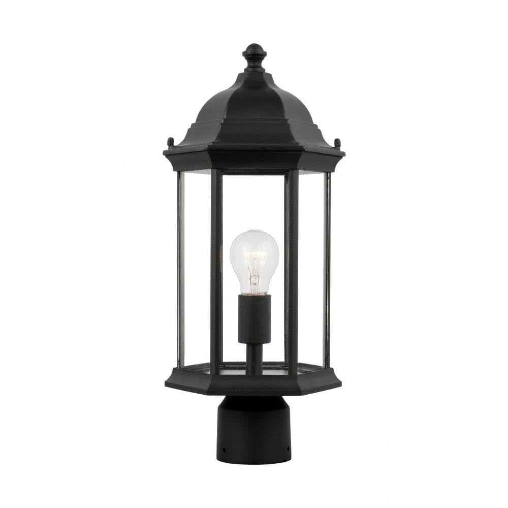 Black Outdoor Post Lantern - Medium 1-Light Traditional Fixture with Incandescent Lighting for Patio, Garden & Pathway - 73-Bel-4169695