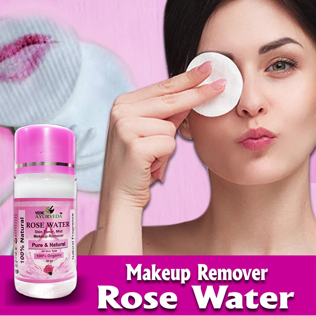 VEDICAYURVEDA Pure Rose Water for Skin Care - Hydrating Face Toner, Brightening & Glowing Skin, Natural Makeup Remover (Pack of 4) | Perfect for Daily Skincare Routine & Post-Makeup Refreshment