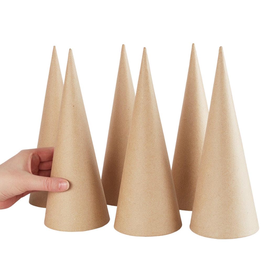**6 Pack Open Bottom Paper Mache Cones for DIY Crafts - 10.5