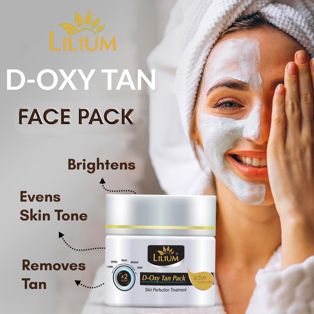 Lilium D Oxy Tan Removal Face Pack with Kojic Acid & Milk - Dermatologist Tested Vegan Sun Damage Protection Cream - Hydrating Brightening Mask for Men & Women (40g) - Perfect for Post-Sun Care & Daily Skin Brightening