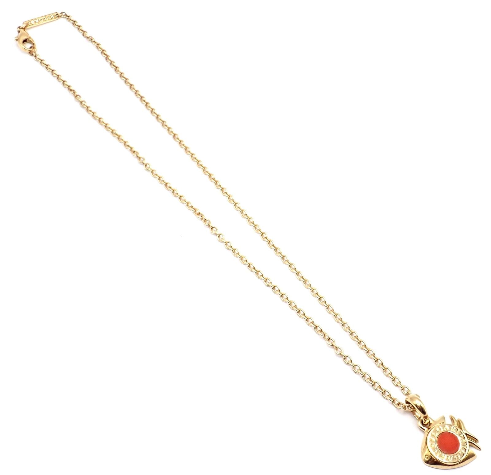 Authentic Bulgari Bvlgari 18k Yellow Gold Coral Naturalia Fish Pendant Necklace - Luxury Jewelry for Women, Elegant Gift for Special Occasions