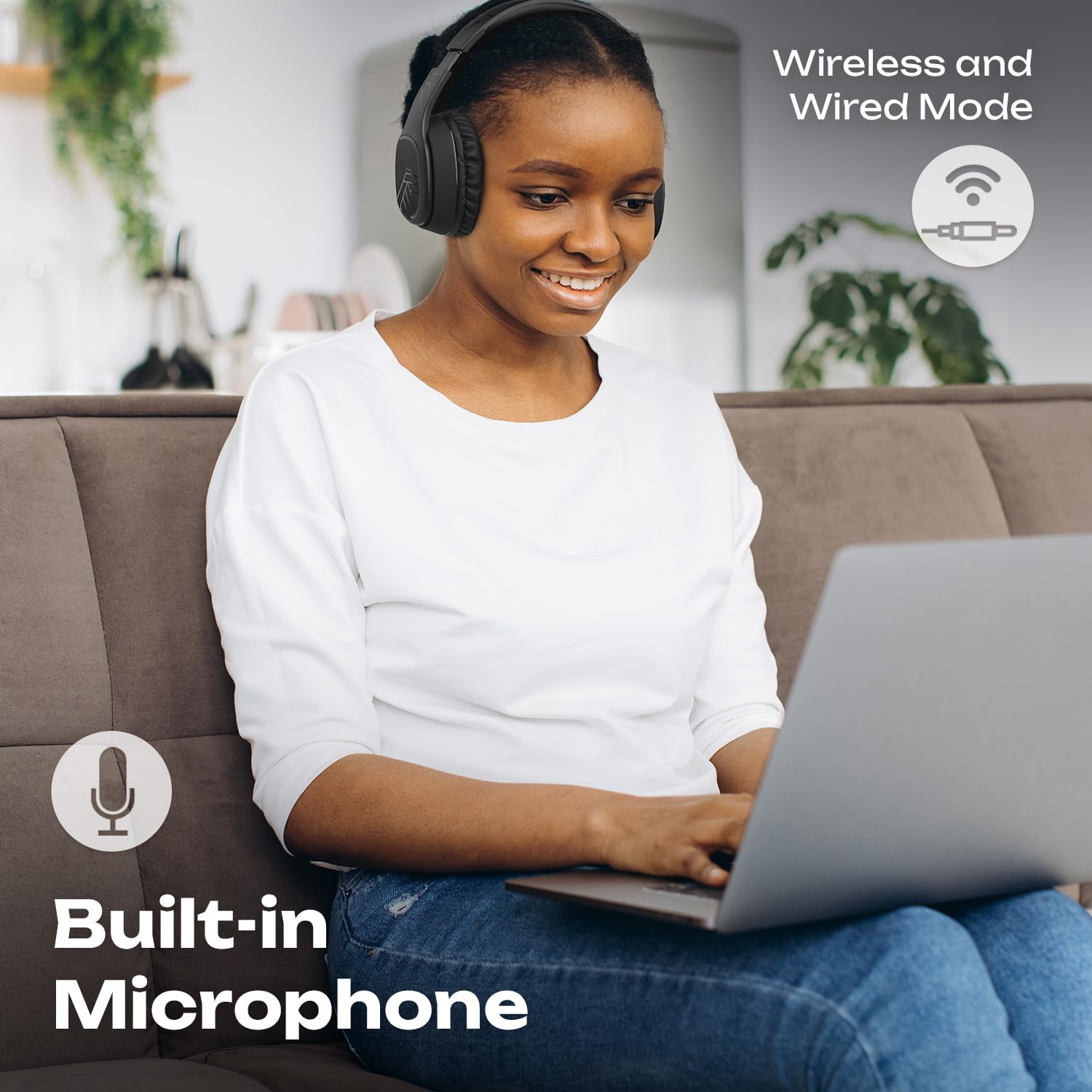 PowerLocus Bluetooth Over-Ear Headphones with Microphone, Wireless Headset with 50-Hour Playtime, Foldable Design & Deep Bass Hi-Fi Stereo Sound - Perfect for Travel, Work, Gaming, Cellphone & PC Use