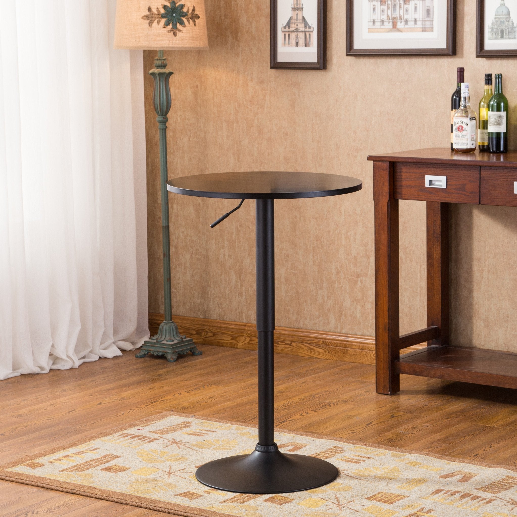 Roundhill Furniture Belham Black Adjustable Height 3-Piece Metal Bar Table Set for Kitchen, Dining Room & Outdoor Patio