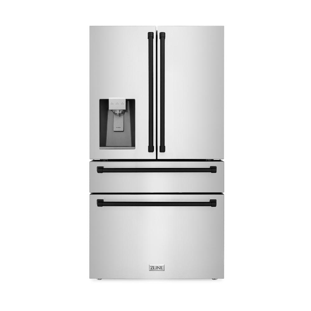 ZLINE Autograph Edition 36 Inch Counter Depth French Door Refrigerator - 21.6 cu.ft Capacity, Fingerprint Resistant Stainless Steel with Matte Black Handles, Built-in Water and Ice Dispenser (RFMZ W 36 MB) - Perfect for Modern Kitchens, Open Floor Plans and Entertaining Guests