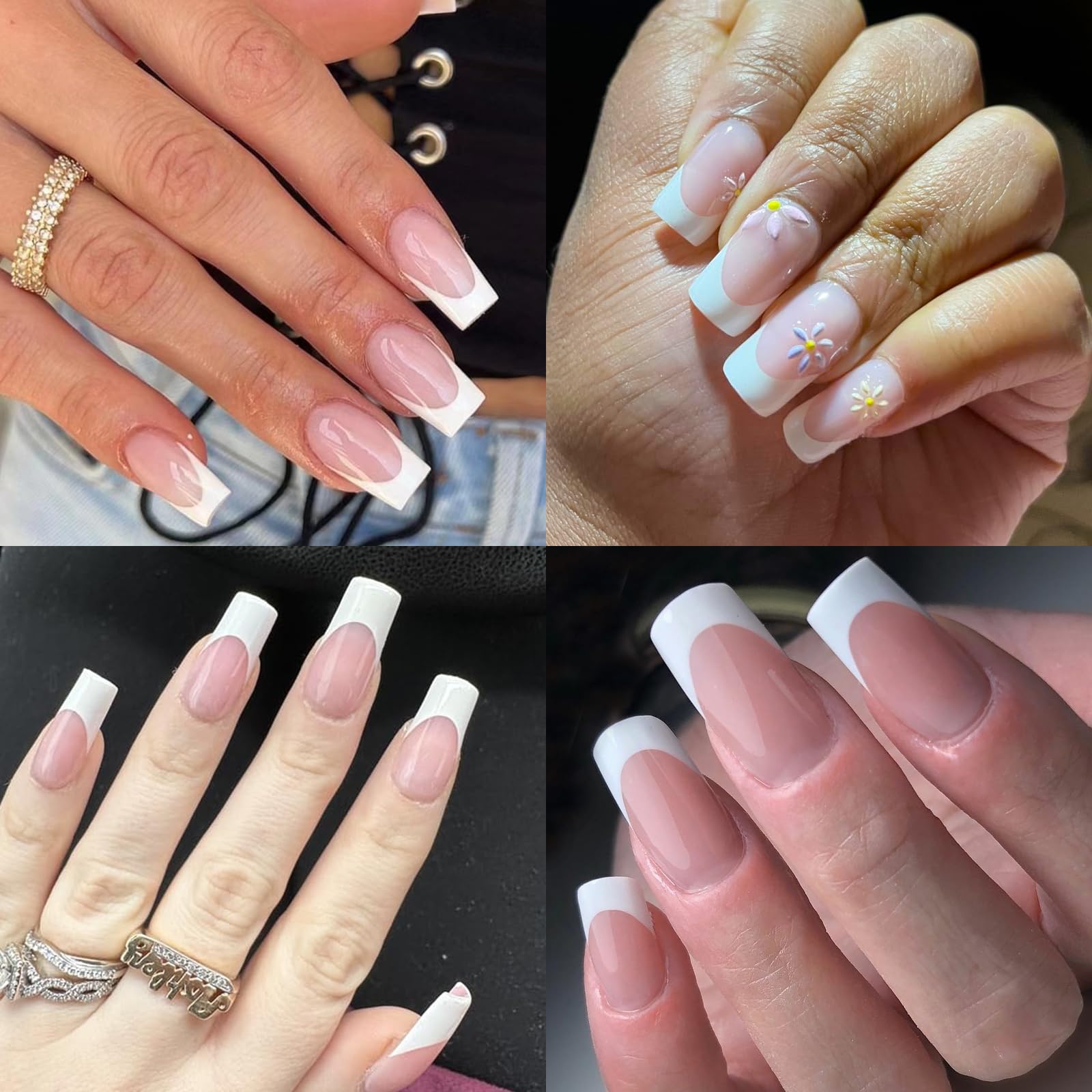 AddFavor 120pcs White French Tip Press on Nails - Medium Square Fake Nails with Adhesive Tabs | Nude False Nails for Women & Girls | Perfect for Parties, Weddings & Daily Wear