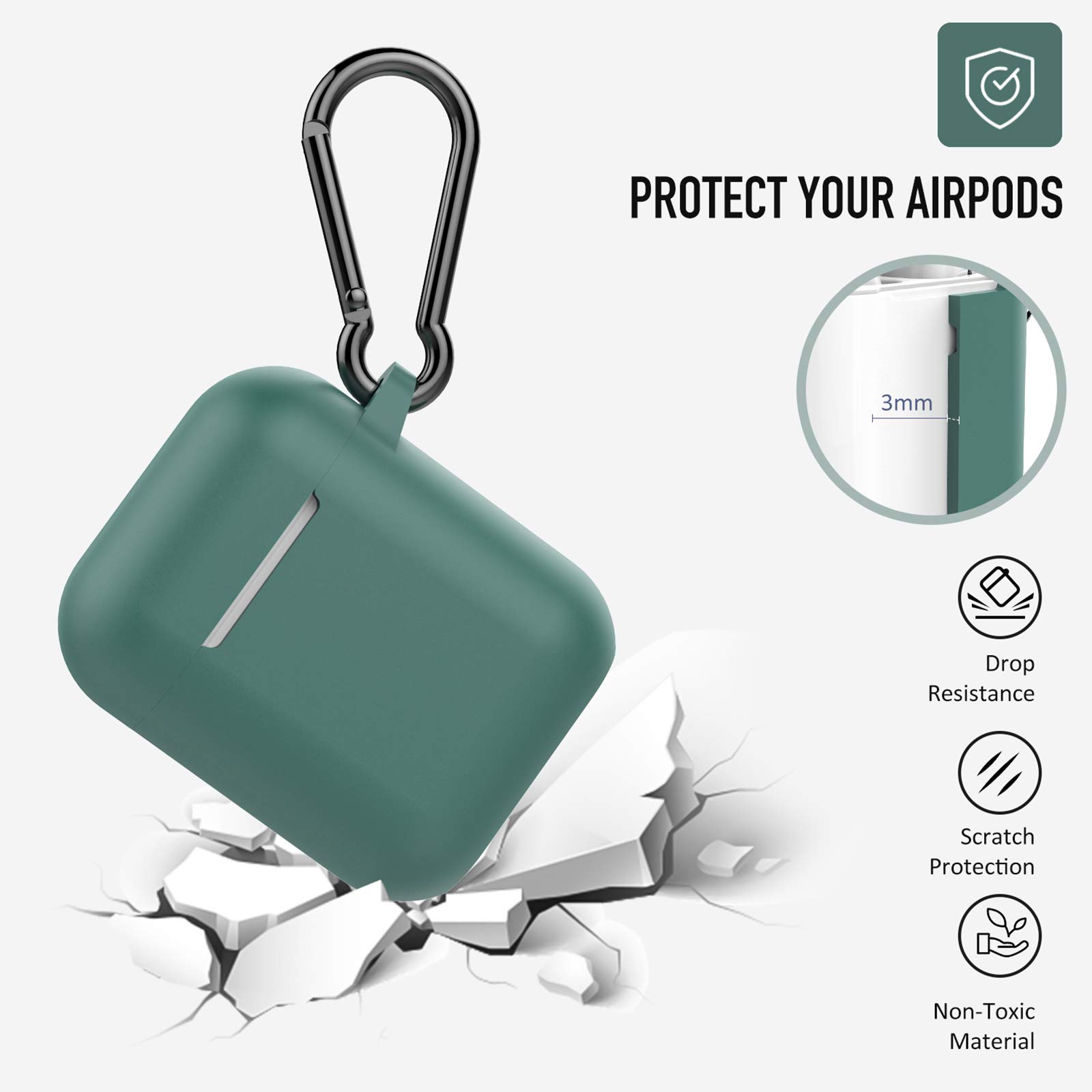 Premium Shockproof Silicone Case with Keychain for Apple AirPods 2 (Pine Green) - Durable Protective Cover for Gym, Travel & Everyday Use