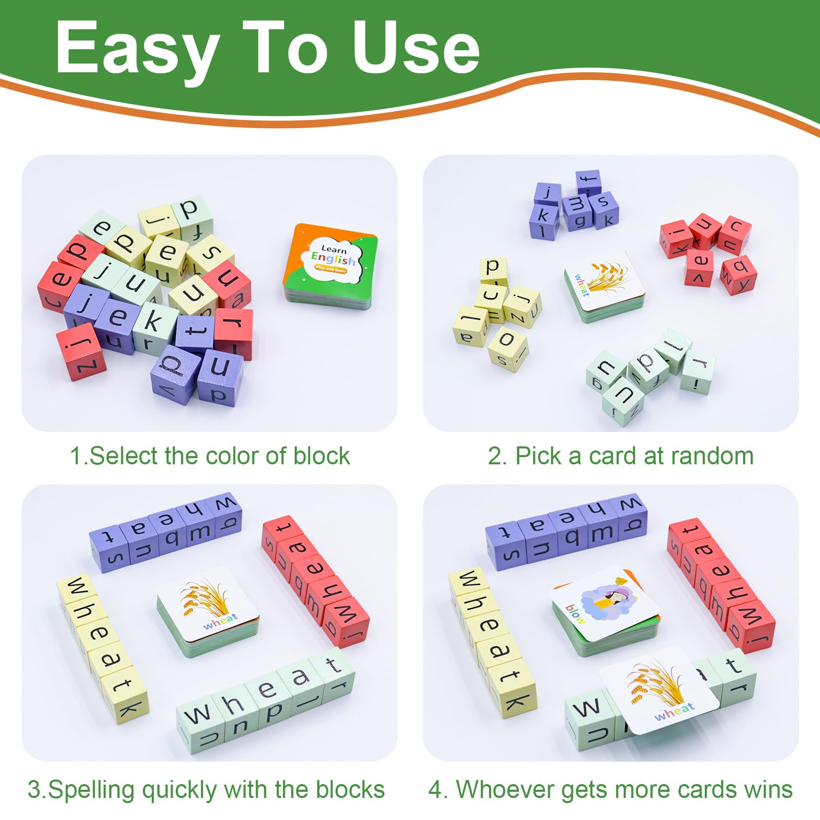 Kids Spelling Game with 54 Flash Cards & Blocks - Fun Learning Toy for Ages 3-8 | Perfect for Preschool Education & Family Game Night