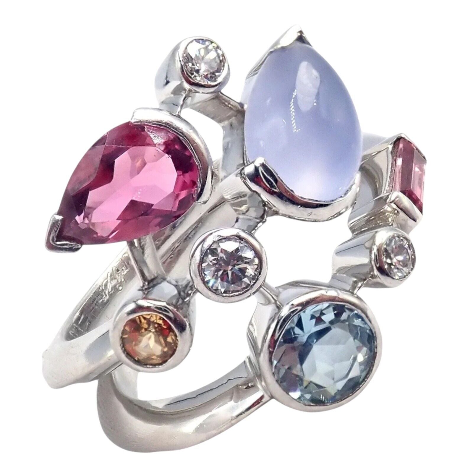 Authentic Cartier Meli Melo Platinum Ring with Chalcedony, Tourmaline, Garnet & Diamonds - Elegant Jewelry for Weddings, Anniversaries & Special Occasions