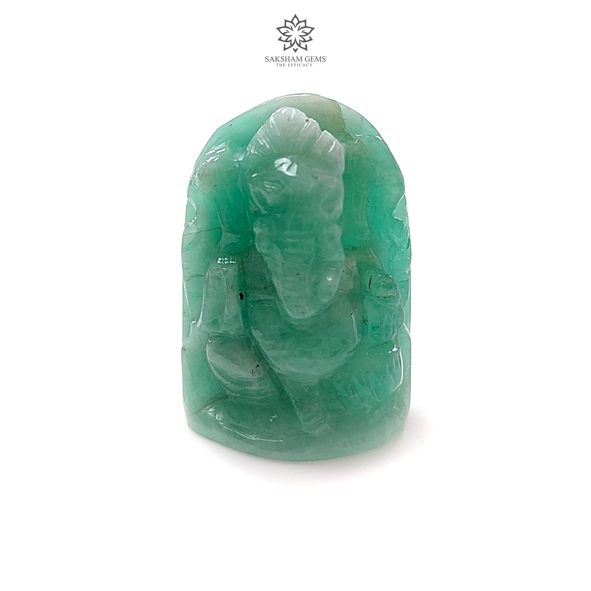 Natural Untreated Green Emerald Gemstone Carving - 31.90cts Lord Ganesha Idol (23x16mm) | Handcrafted Spiritual Statue for Meditation, Home Decor & Gift Giving