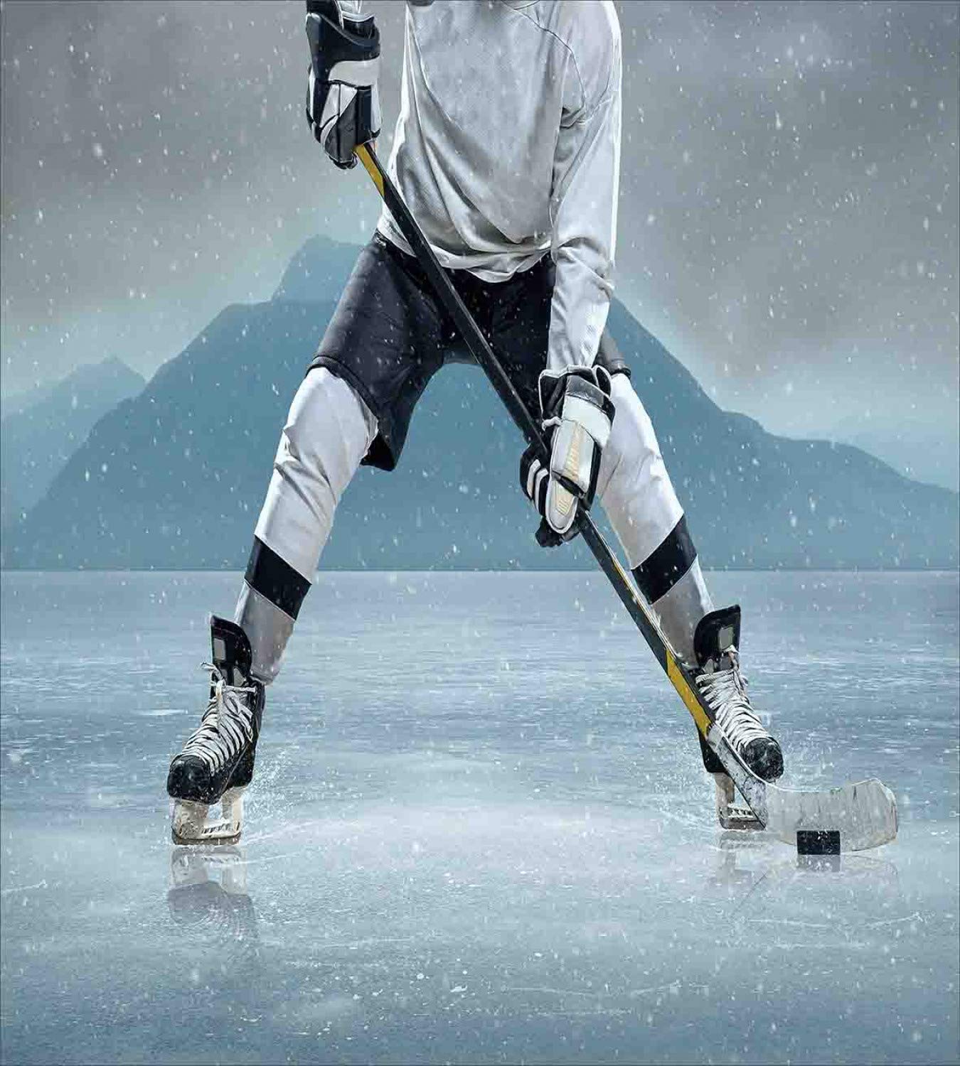 Ambesonne Ice Hockey Player Duvet Cover Set - King Size 3-Piece Bedding with 2 Pillow Shams, Charcoal Grey & White Design - Perfect for Sports Fans Bedroom Decor & Hockey Theme Room Accessories