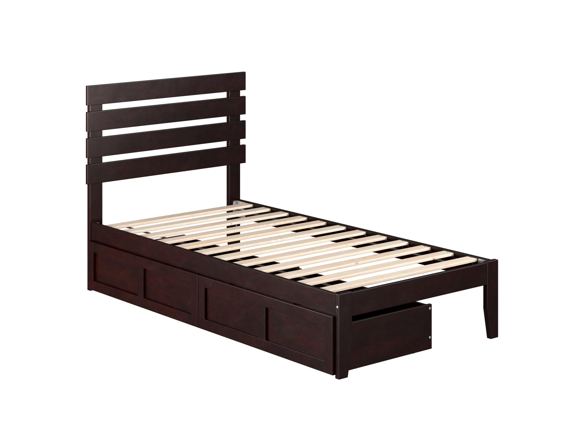 AFI Oxford Twin Size Platform Bed with Storage Drawers & USB Charging Station - Espresso Wood Finish - Space Saving Bedroom Furniture for Small Rooms & Dorm Rooms