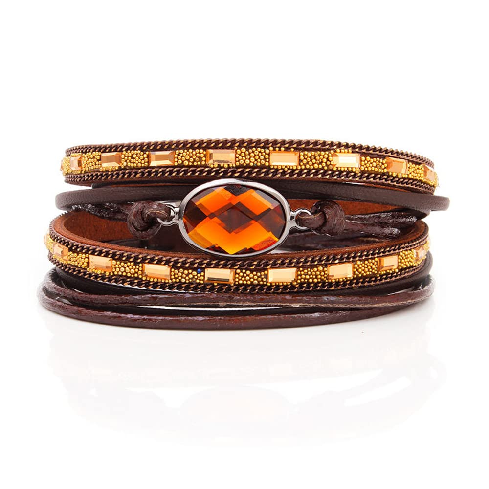 KSQS Gold Cross Leather Cuff Bracelet for Women - Boho Wide Wrap Bangle with Magnetic Buckle - Multilayer Thick Leather Bracelets for Everyday Wear, Gift Giving & Special Occasions