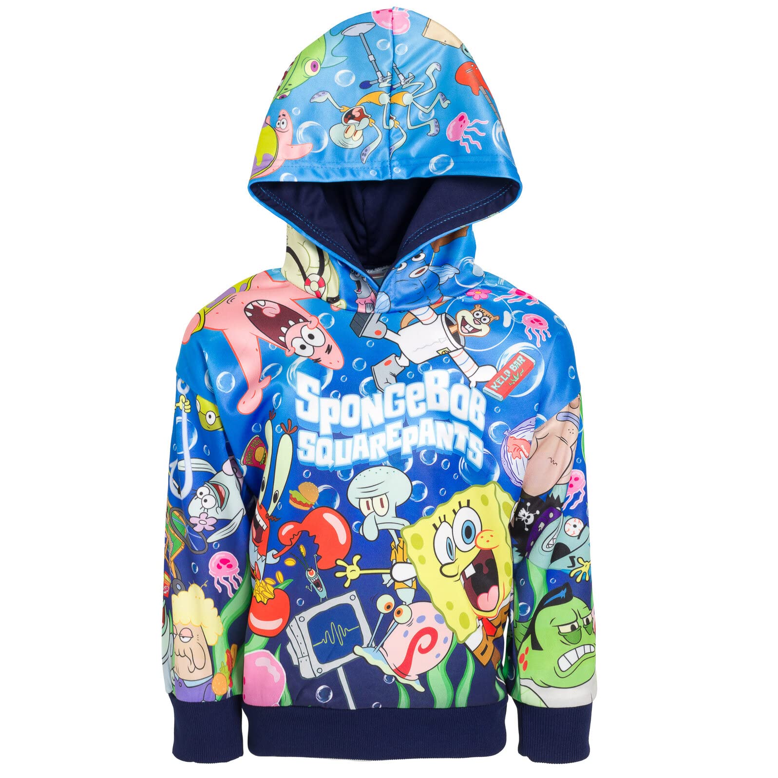 SpongeBob SquarePants Cartoon Characters Fleece Hoodie - Plankton, Patrick & Squidward Design for Kids & Teens (Little Kid to Big Kid Sizes) - Perfect for School, Halloween Costume & Cartoon Lovers
