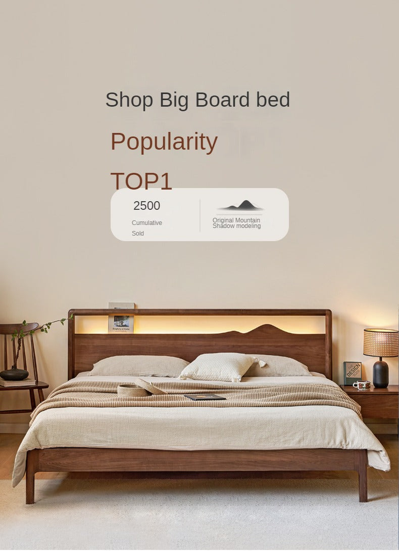 Premium Black Walnut & Ash Solid Wood Bed Frame - Handcrafted Hardwood Bed for Master Bedroom, Guest Room, or Dorm - Natural Wood Grain & Sturdy Construction
