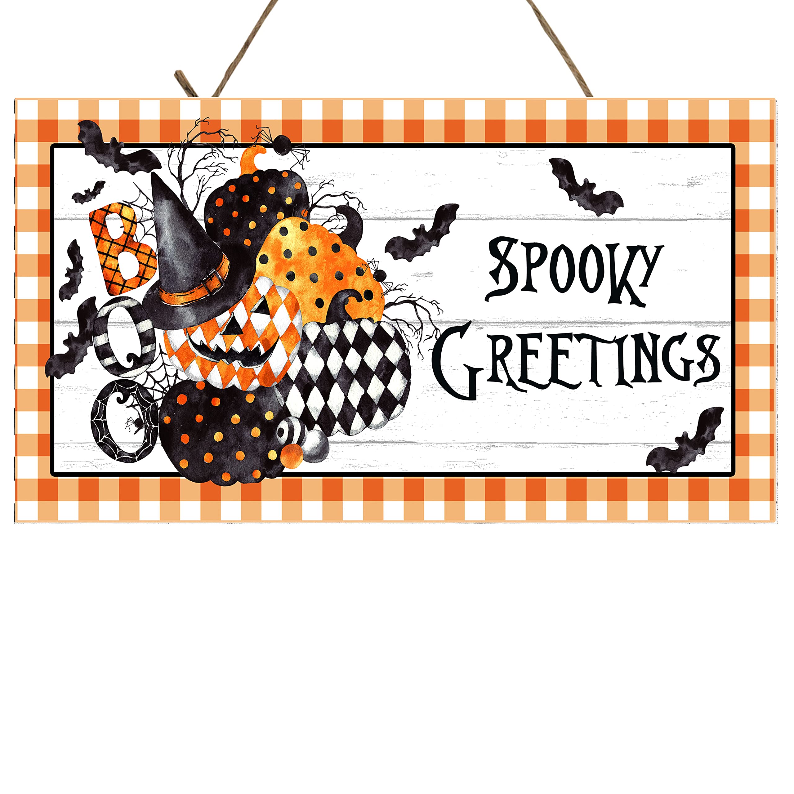 Twisted R Design Halloween Wood Sign - Spooky Greetings Wall Decor for Living Room, Kitchen, Home - Funny 10x5 Inch Wooden Art Accessory - Perfect for Halloween Party Decorations & Seasonal Home Décor