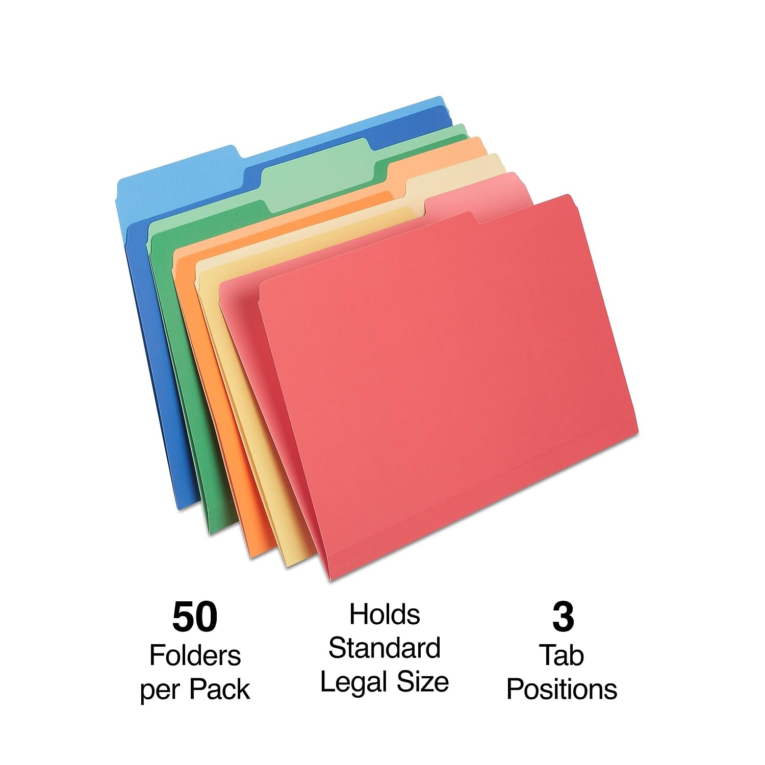 Heavyweight Colored File Folders with 3-Tab Dividers - Legal Size, 50-Pack - Perfect for Office Organization & Document Filing
