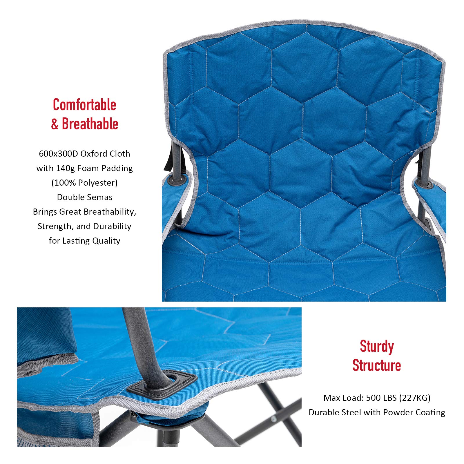 **SUNNYFEEL XXL Oversized Camping Chair Heavy Duty 500 LBS Capacity - Portable Folding Chair with Padded Seat, Armrests, Cup Holder & Storage Pocket - Perfect for Big & Tall Adults Over 6'4 - Ideal for Outdoor, Travel, Picnic, Camping, Beach, Sports Events & Backyard Relaxation**