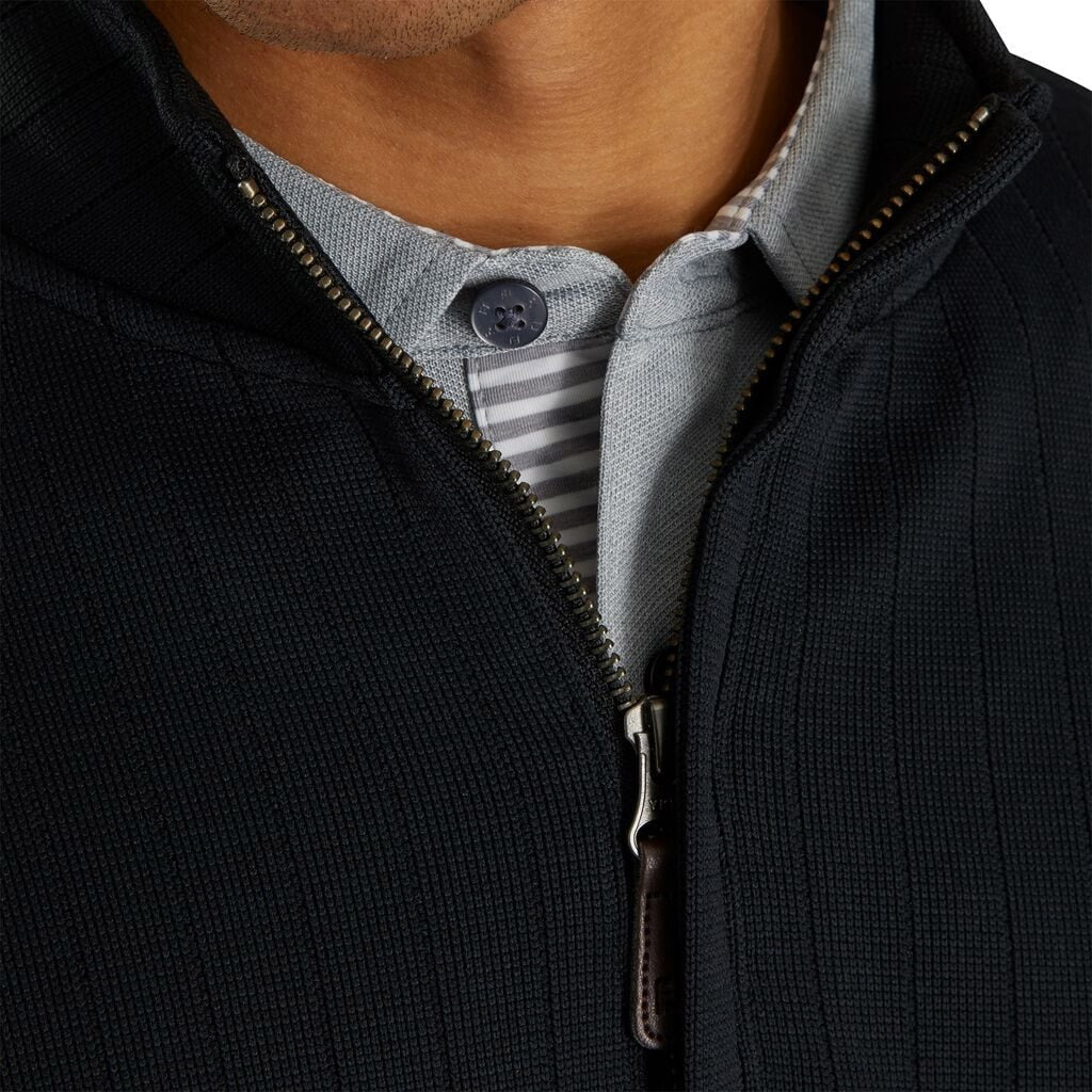 FootJoy Drop Needle Half Zip Black Men's Golf Pullover - Lightweight & Breathable Performance Golf Sweater for Men - Perfect for Golf Courses & Casual Wear