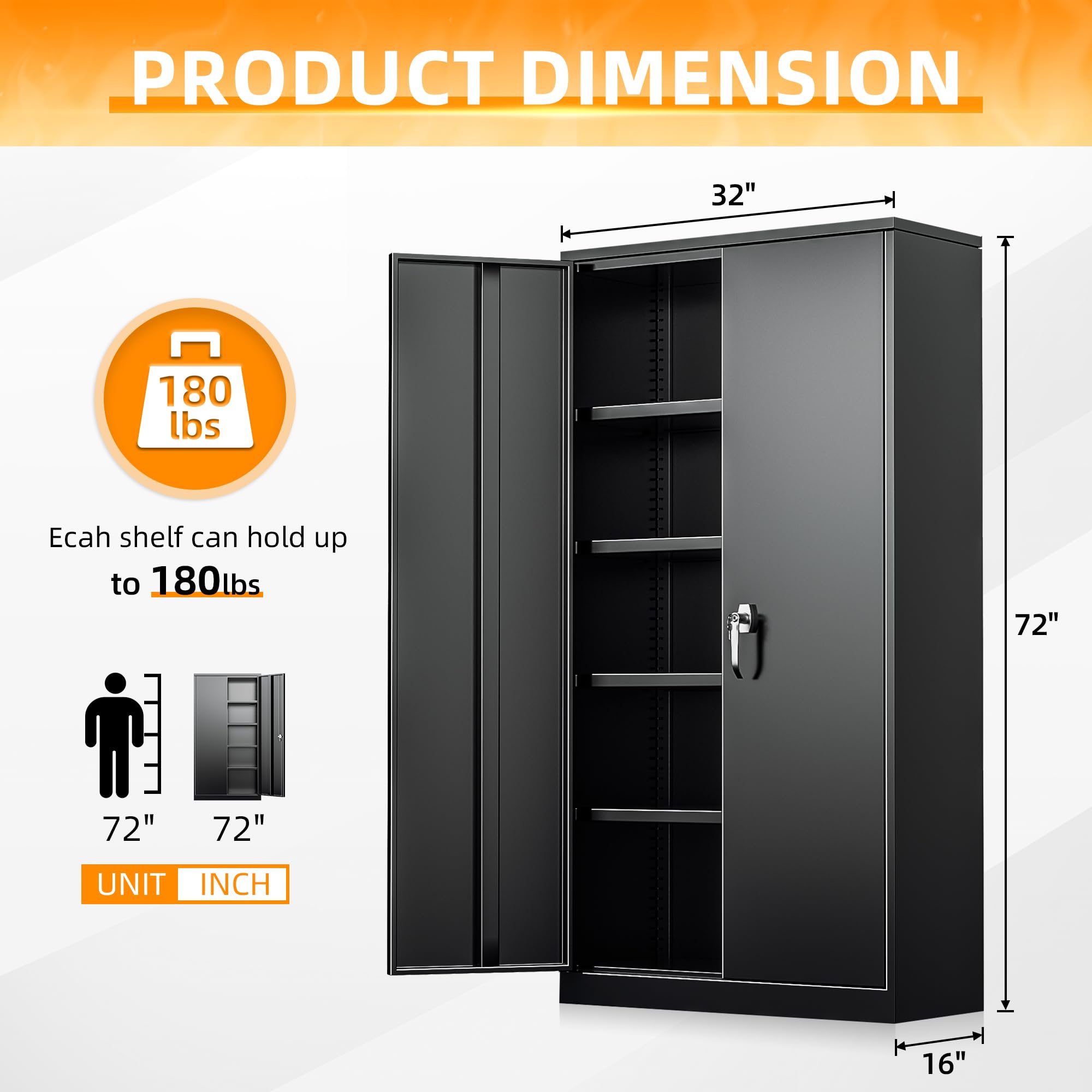 INTERGREAT Metal Storage Cabinet with Lock - Black Steel Garage & Home Office Cabinet with Doors & Shelves - Secure Supply Storage for Warehouse, Garage, Office & Workshop Organization