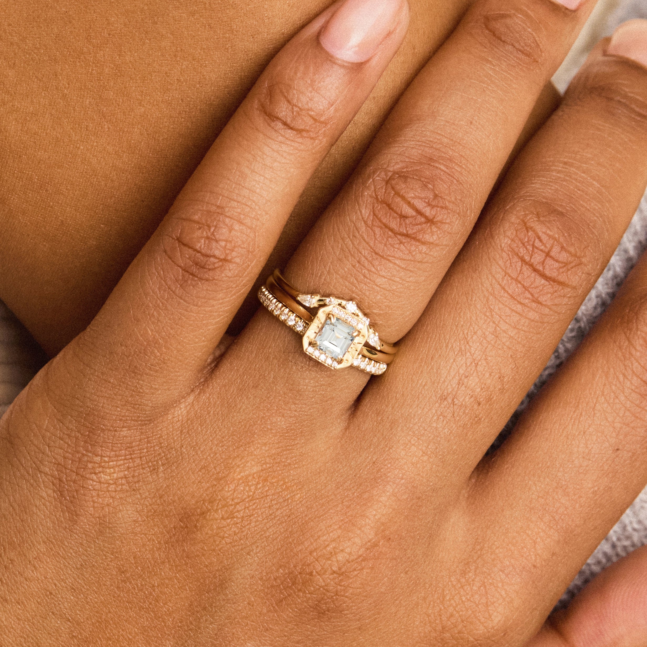 Unique Cosmic Waltz 14K Yellow Gold Cushion Cut Sapphire Ring – Elegant Handmade Jewelry for Weddings, Anniversaries & Special Occasions