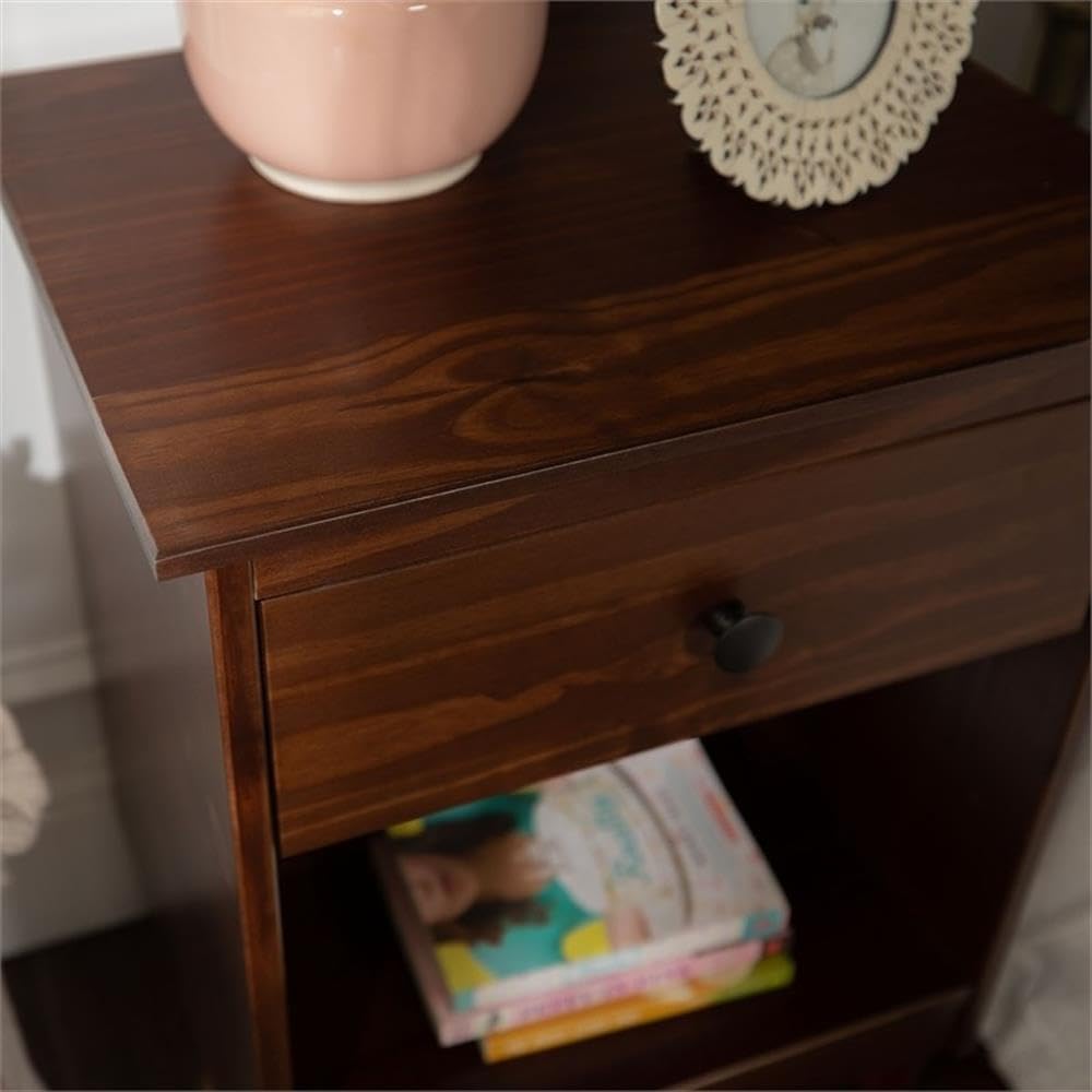 Home Square 2-Piece Solid Walnut Wood Nightstand Set with Drawer | Bedroom Furniture for Bedside Storage & Decor