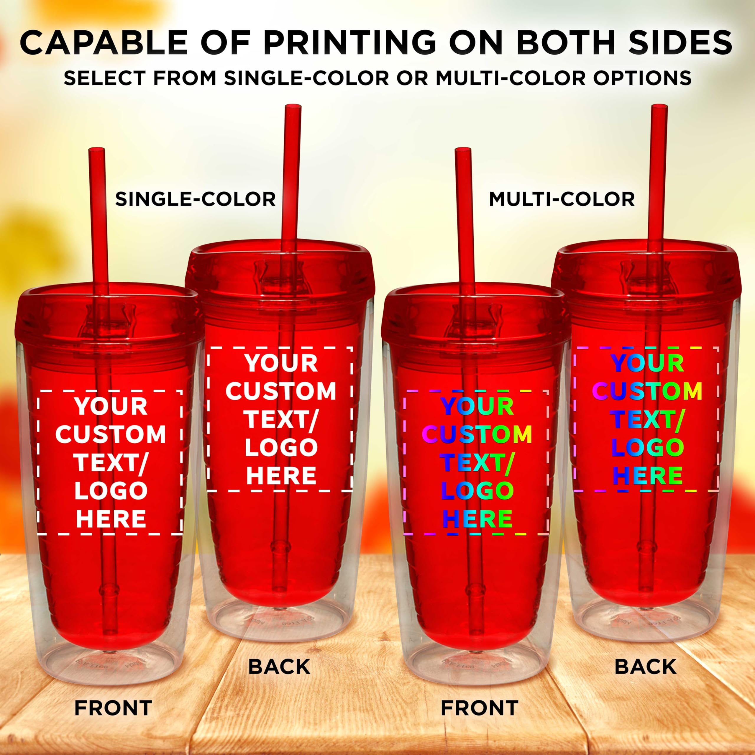 Custom 16 oz Double Wall Acrylic Tumblers - Bulk Set of 50 BPA-Free Personalized Drinkware Cups - Ideal for Iced Coffee, Soda, Hot & Cold Beverages - Red - Perfect for Restaurants, Cafes, Parties & Corporate Events