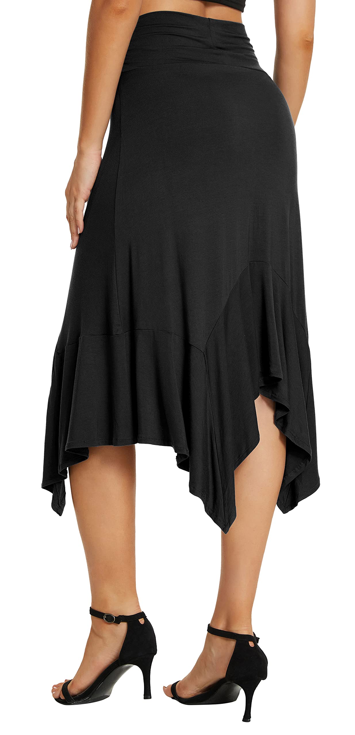 Urban CoCo Women's Flowy Stretchy Skirt - Handkerchief Hemline Midi Skirt for Casual Wear, Summer Outfits & Boho Style | Comfortable & Fashionable Skirt for Beach, Party & Daily Use