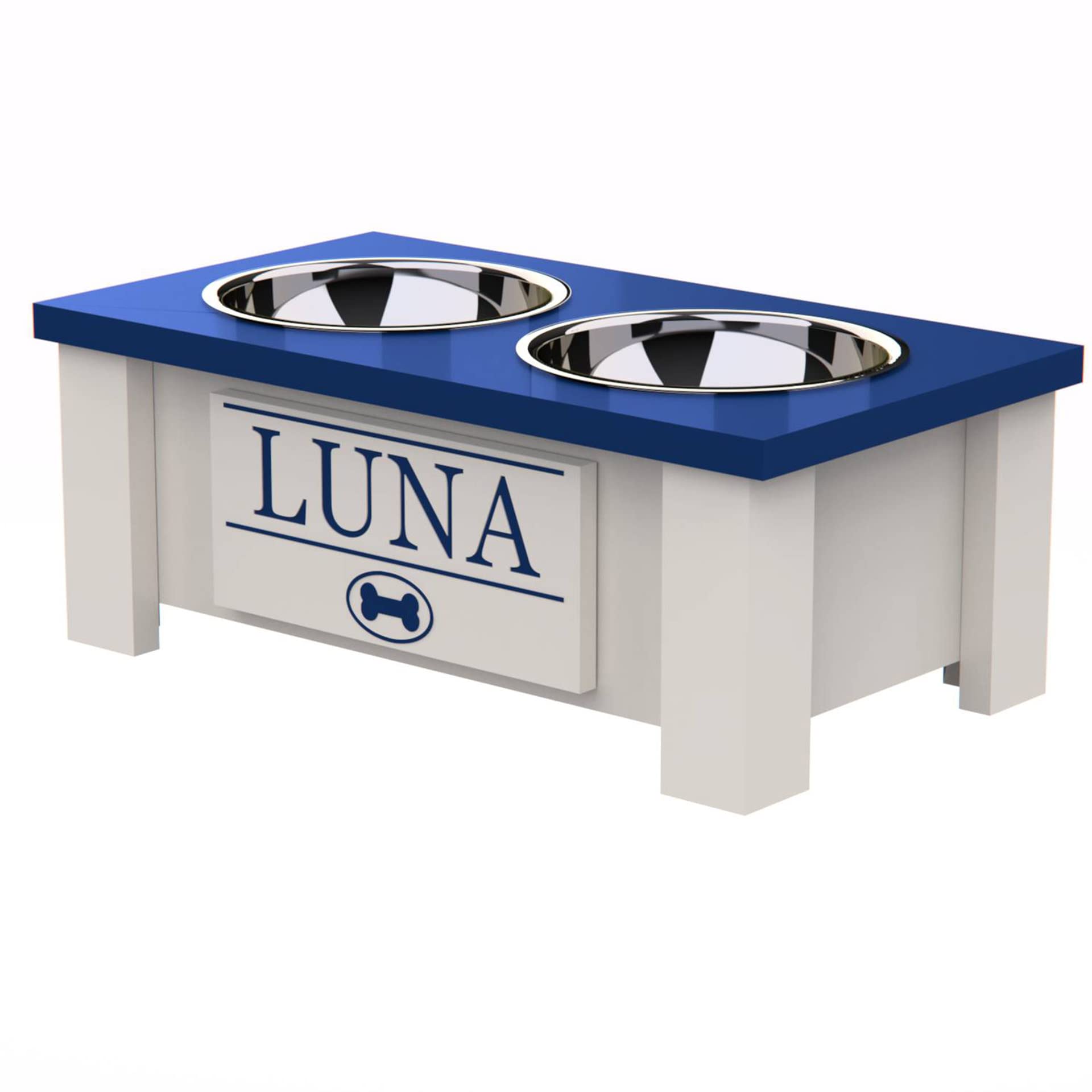 Personalized Elevated Dog Bowl Stand for Large, Medium, Small & X-Small Dogs - Stainless Steel Food & Water Bowls with Internal Storage - Adjustable Height Raised Feeder (Small, Blue) - Perfect for Kitchen, Living Room or Outdoor Use