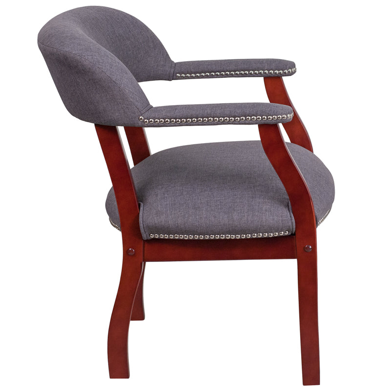 Premium FLASH Diamond Gray Fabric Conference Chair with Elegant Accent Nail Trim - Perfect for Office Meetings, Home Offices, and Executive Workspaces