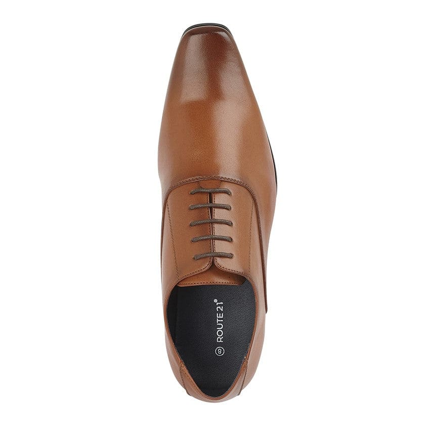 Men's Tan 5-Eyelet Plain Oxford Dress Shoes - Classic Formal Lace-Up for Business, Office & Wedding Occasions