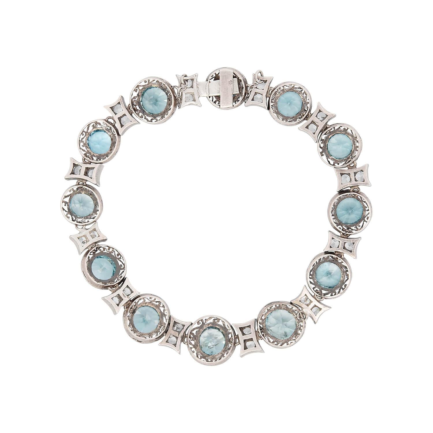 Edwardian 14k Gold & Sterling Silver Diamond & Zircon Bracelet - Vintage Jewelry for Weddings, Anniversaries & Special Occasions