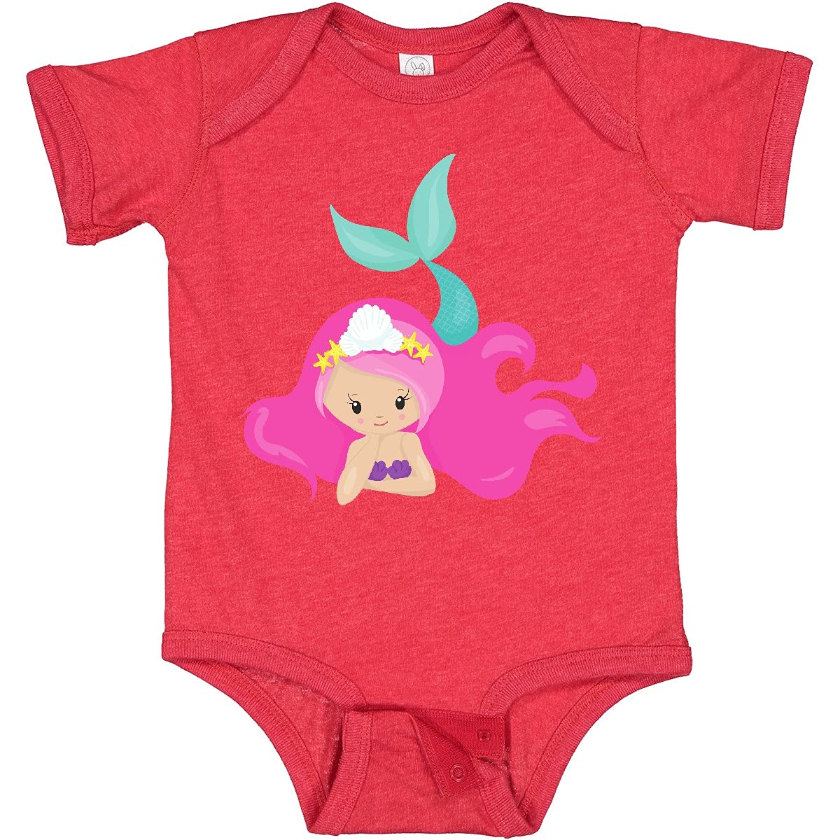 Inktastic Cute Mermaid Baby Bodysuit - Pink Hair Little Mermaid Starfish Design | Perfect for Beach Trips, Birthday Gifts & Mermaid-Themed Parties