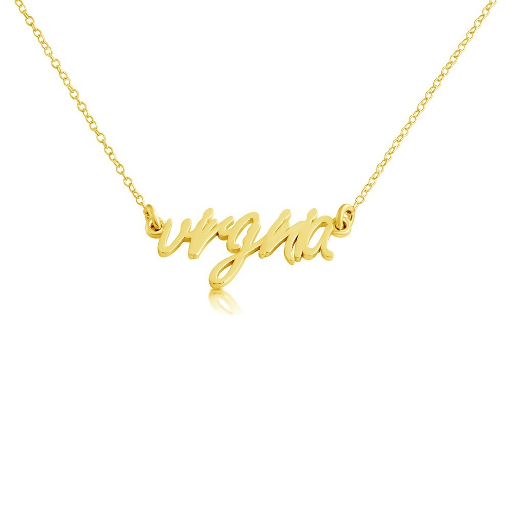 Gold Plated Silver Necklace with Virginia VA State Script Charm Pendant - Elegant Jewelry Gift for Women | Perfect for Anniversaries, Birthdays & Special Occasions