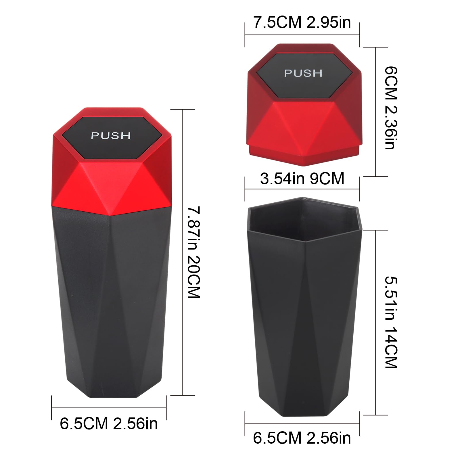 Portable Car Trash Can with Lid - 600ml Mini Automotive Garbage Bin for Cup Holder, Cute Red Car Door Trash Can (1 Pack) - Perfect for Road Trips, Commuting & Keeping Your Vehicle Clean