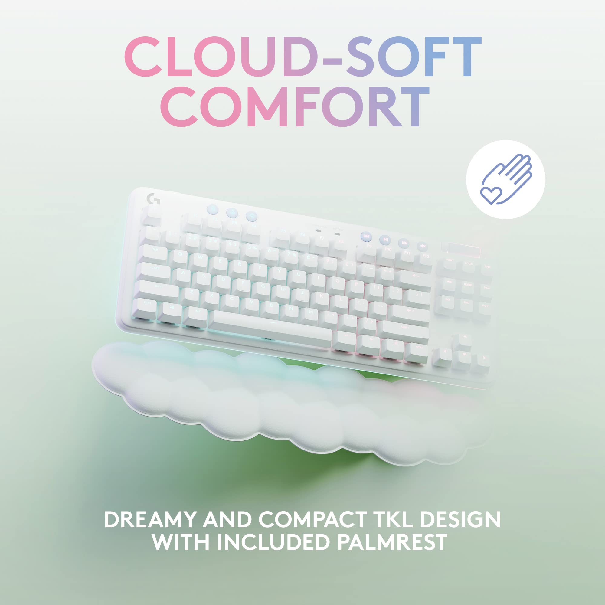 Logitech G715 Wireless Mechanical Gaming Keyboard - LIGHTSYNC RGB Backlit, Lightspeed Technology, Linear GX Red Switches, Includes Palm Rest - Compatible with PC & Mac (White Mist) - Perfect for Esports, Streaming & Professional Gaming