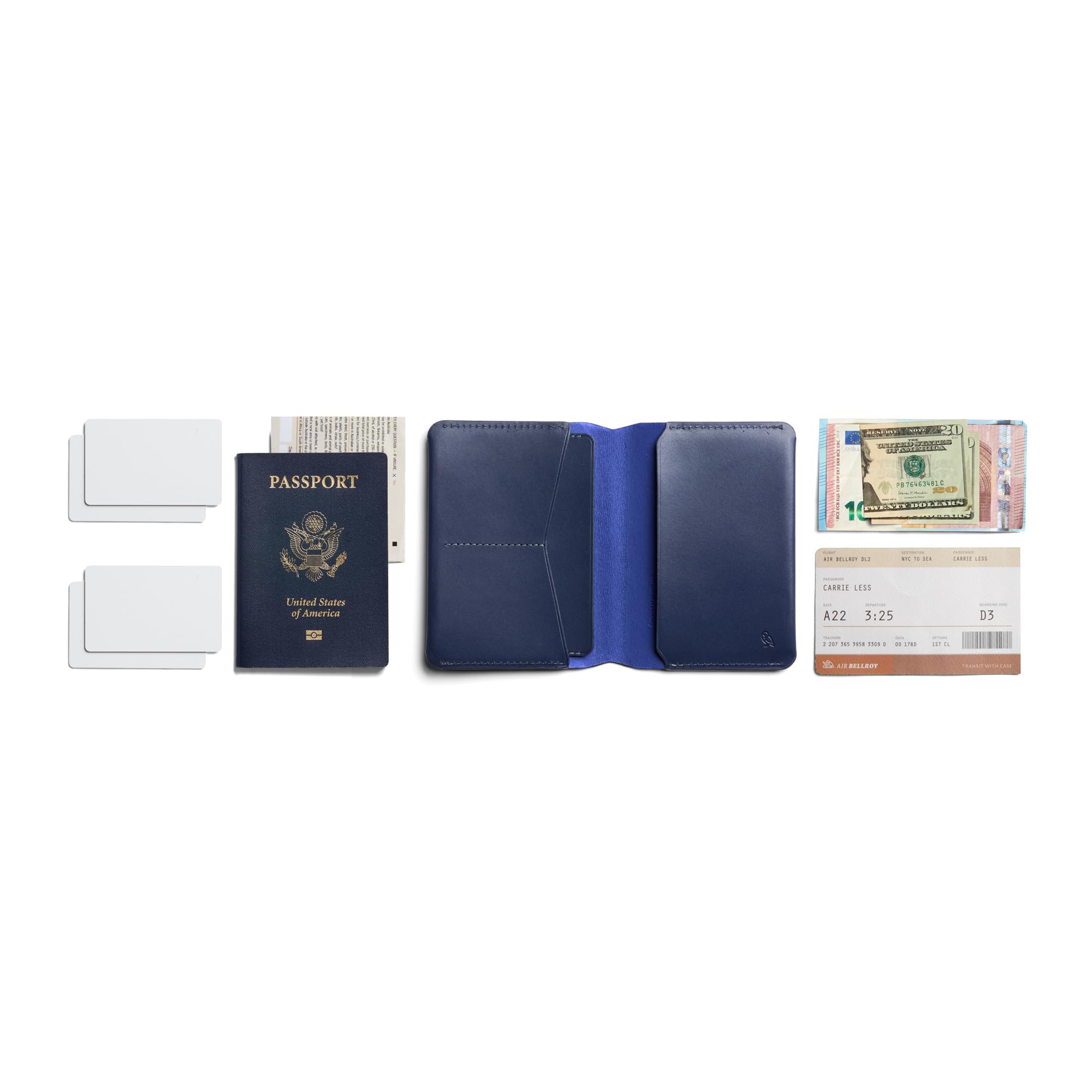 Bellroy Slimline Passport Cover - RFID Blocking Travel Wallet with Card Slots & Cash Pocket | Navy Blue Leather Document Holder for International Trips & Business Travel