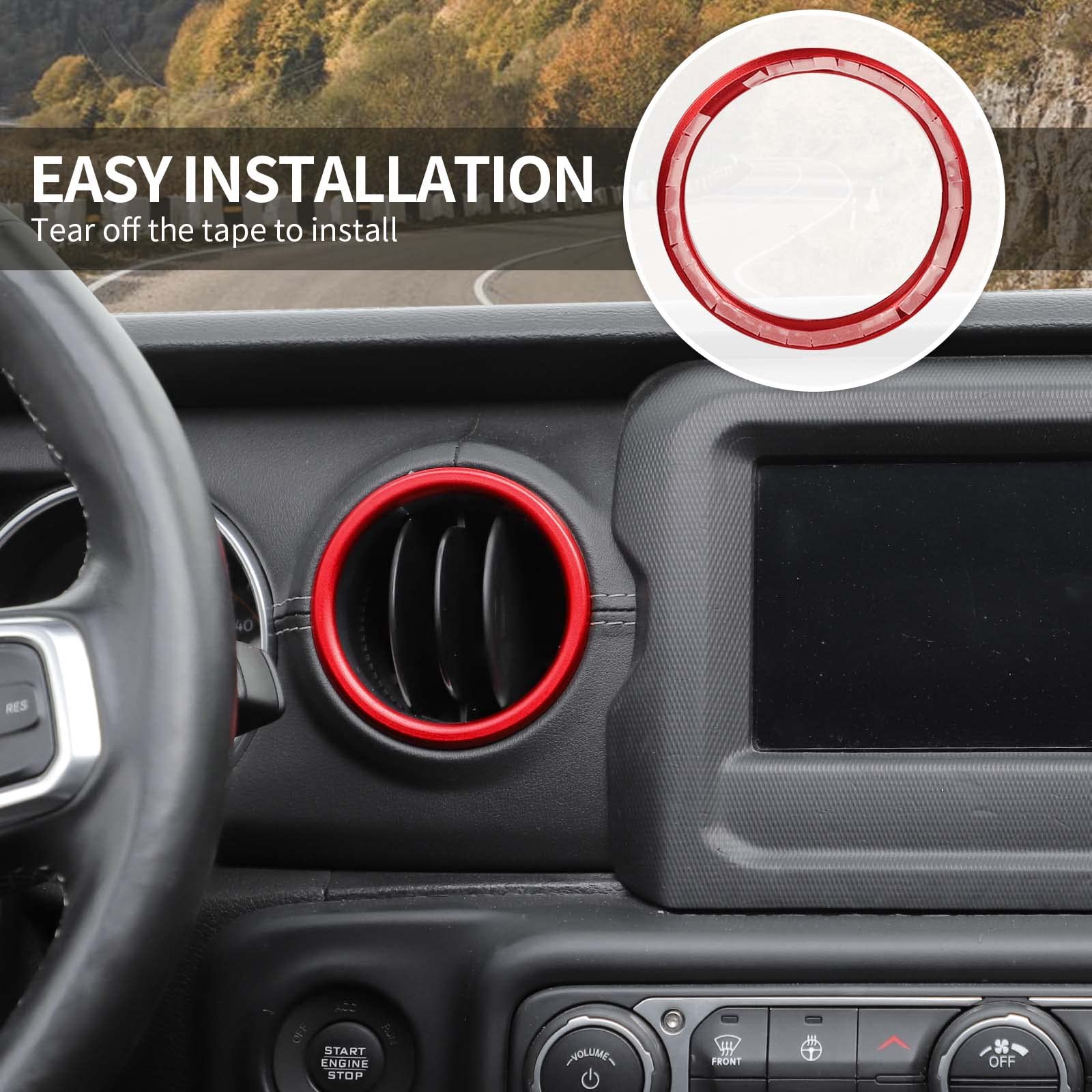 Jeep JL Dash Air Vent Trim - Red Aluminum Alloy AC Vent Outlet Bezel for 2018-2023 Jeep Wrangler JL/JLU & Gladiator JT | Interior Accessories Upgrade for Off-Road & Daily Driving