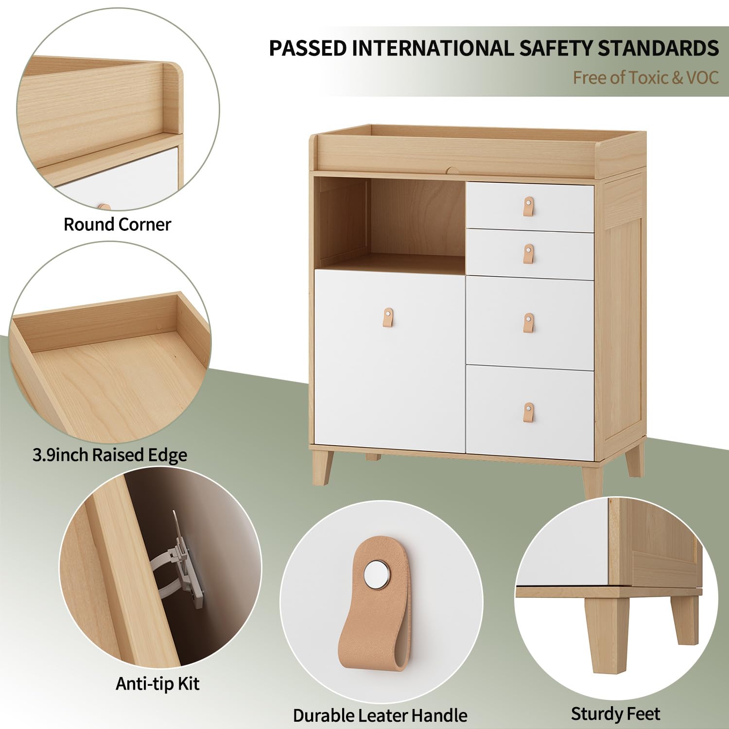 White Baby Changing Table with Drawers & Shelf - 33.5