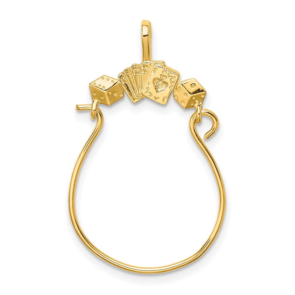 14K Yellow Gold Cards and Dice Charm Holder Pendant - 1.42 x 0.57 Inches - Perfect for Casino Lovers, Gambling-Themed Jewelry, Gift for Poker Players & Game Enthusiasts