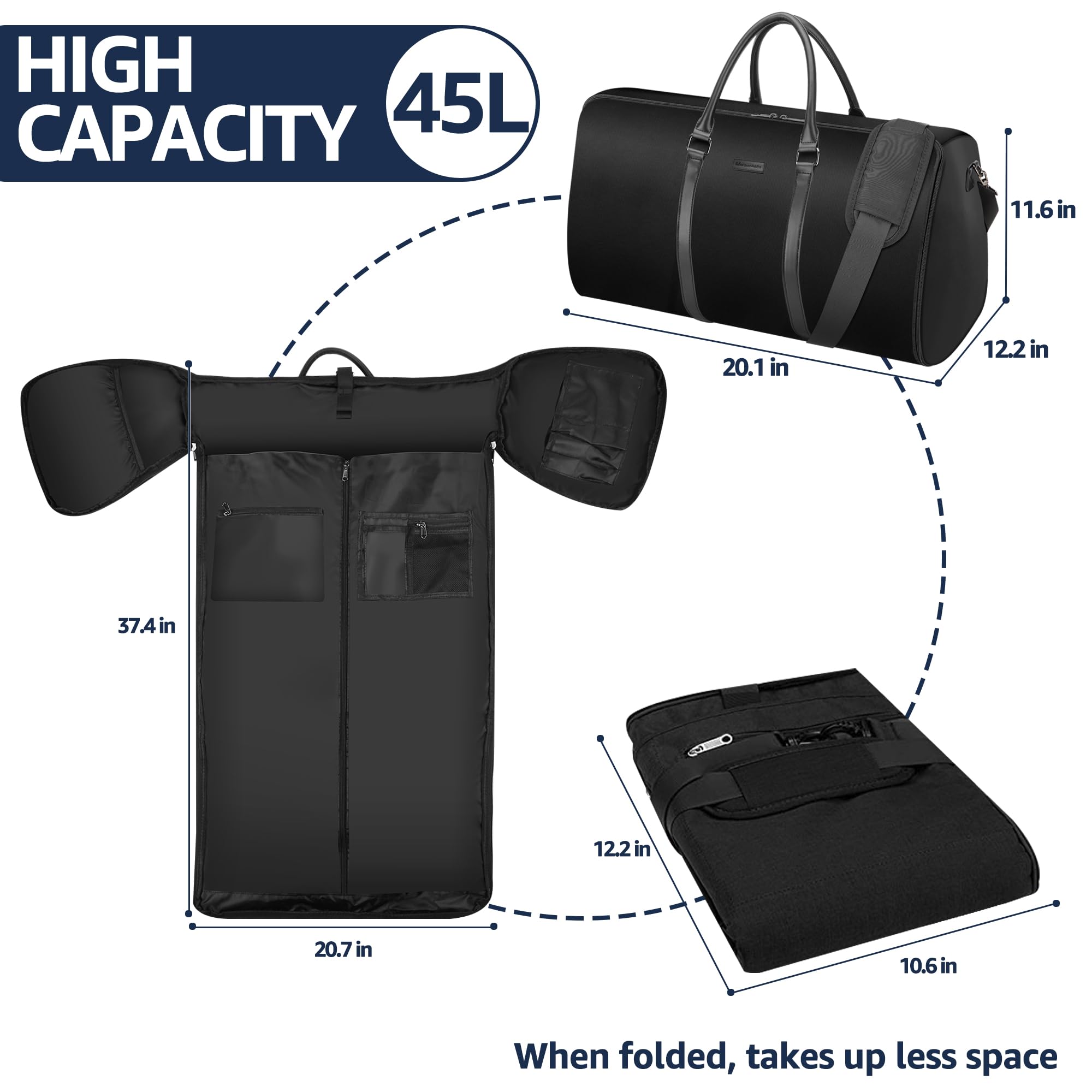 UNIQUEBELLA Convertible Carry-On Garment & Duffel Travel Bag for Men & Women with Adjustable Shoulder Strap - Perfect for Business Trips, Weekend Getaways & Airplane Flights