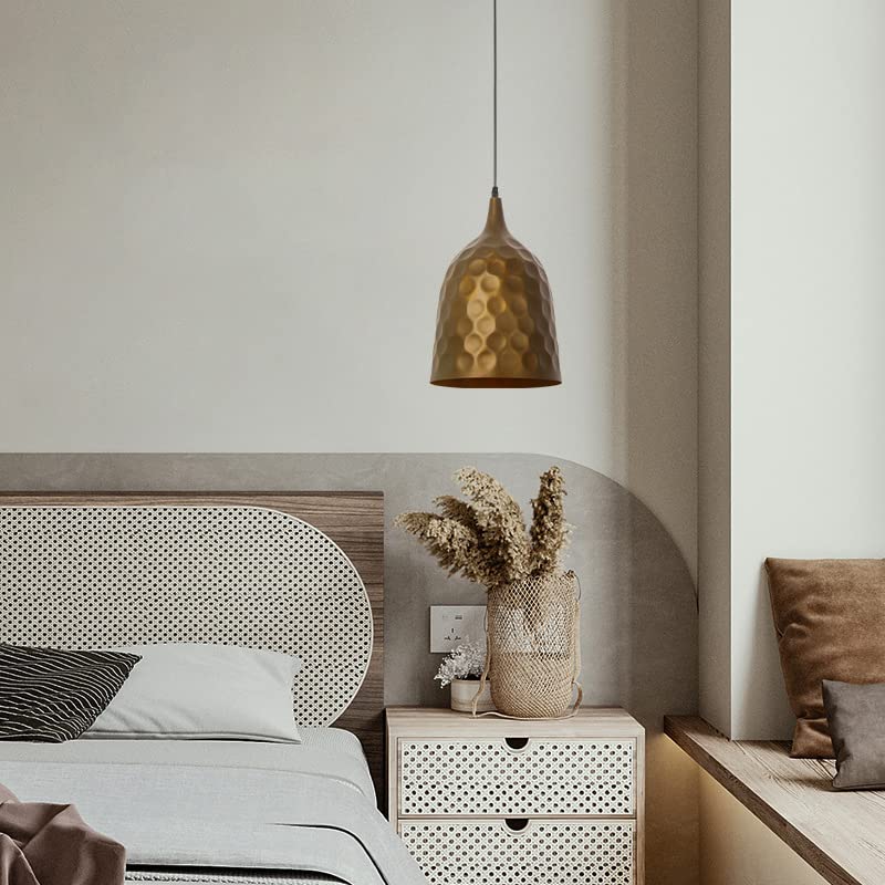 Modern Industrial Pendant Light - 1-Light Brown Metal Chandelier with E27 Socket for Kitchen Island, Dining Room, Living Room & Balcony | Durable Hanging Ceiling Fixture for Restaurant, Corridor & Home Decor