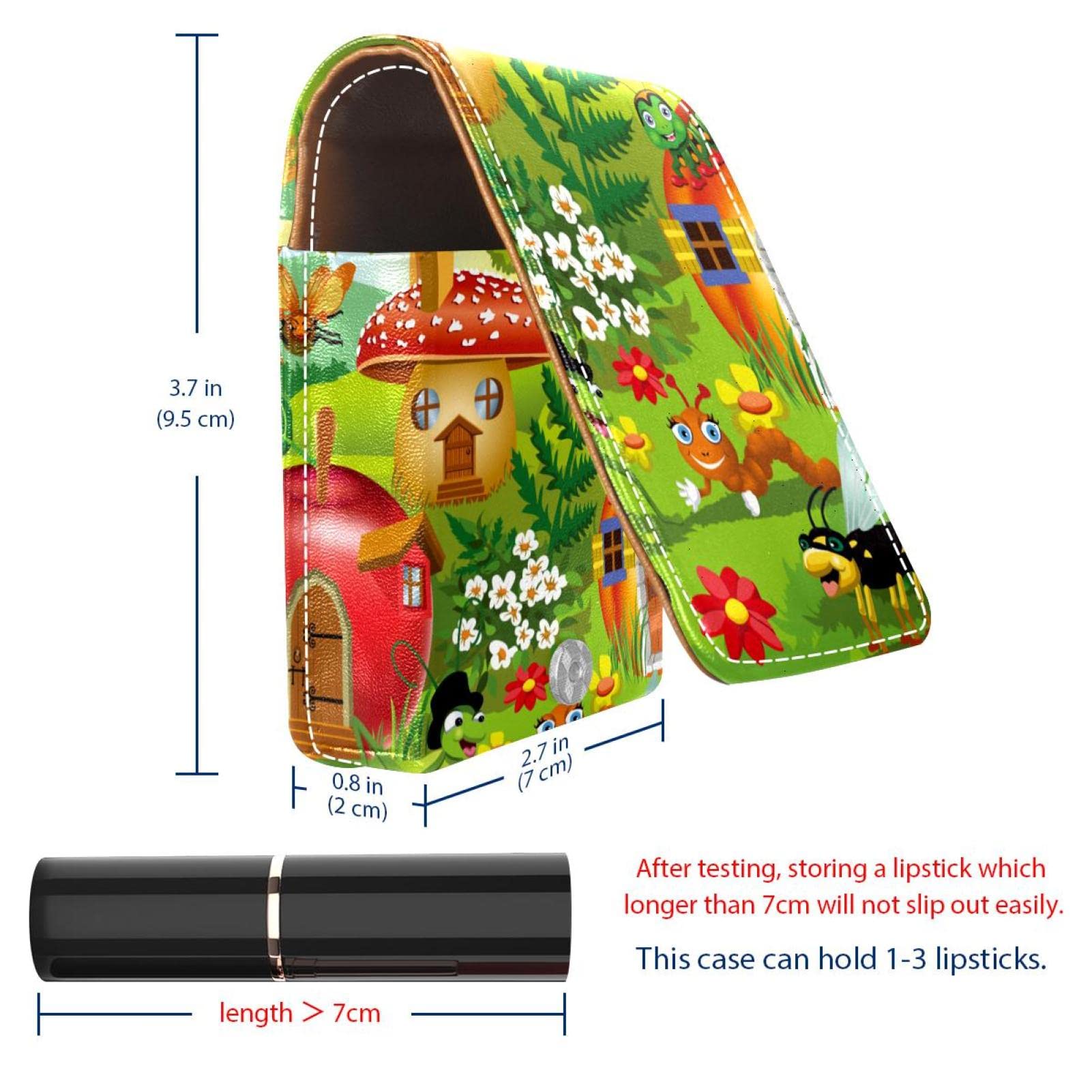 Personalized Lipstick Case - Portable Makeup Bag & Cosmetic Pouch Organizer with Cute Cartoon Designs (Insect, Mushroom, Caterpillar, Butterfly) - Perfect for Travel, Daily Use & Gift Giving