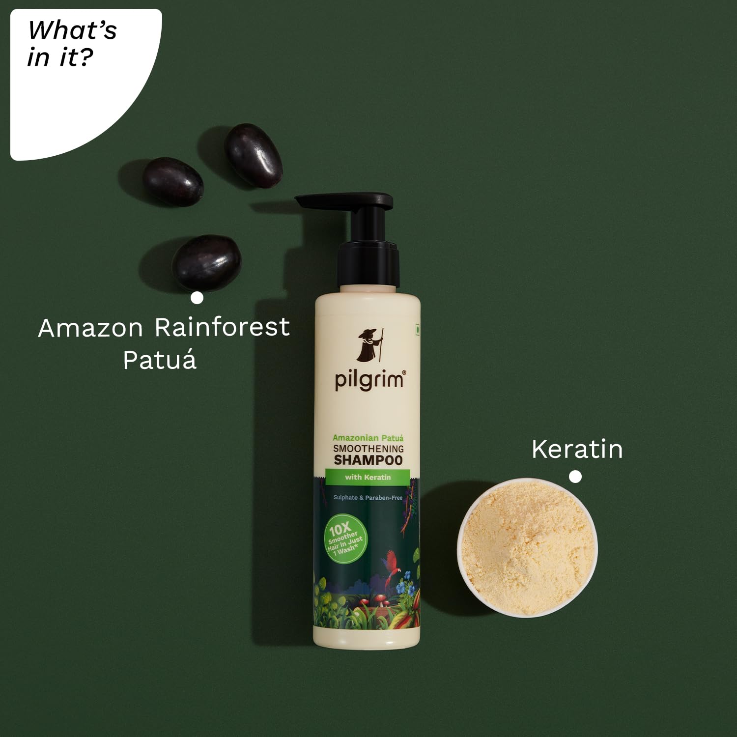 Pilgrim Patuá & Keratin Smoothing Shampoo for Dry Frizzy Hair - Sulfate & Paraben Free Shampoo for Women & Men - Hair Smoothing & Scalp Care - 200ml - Perfect for Daily Use & Salon-Like Results at Home