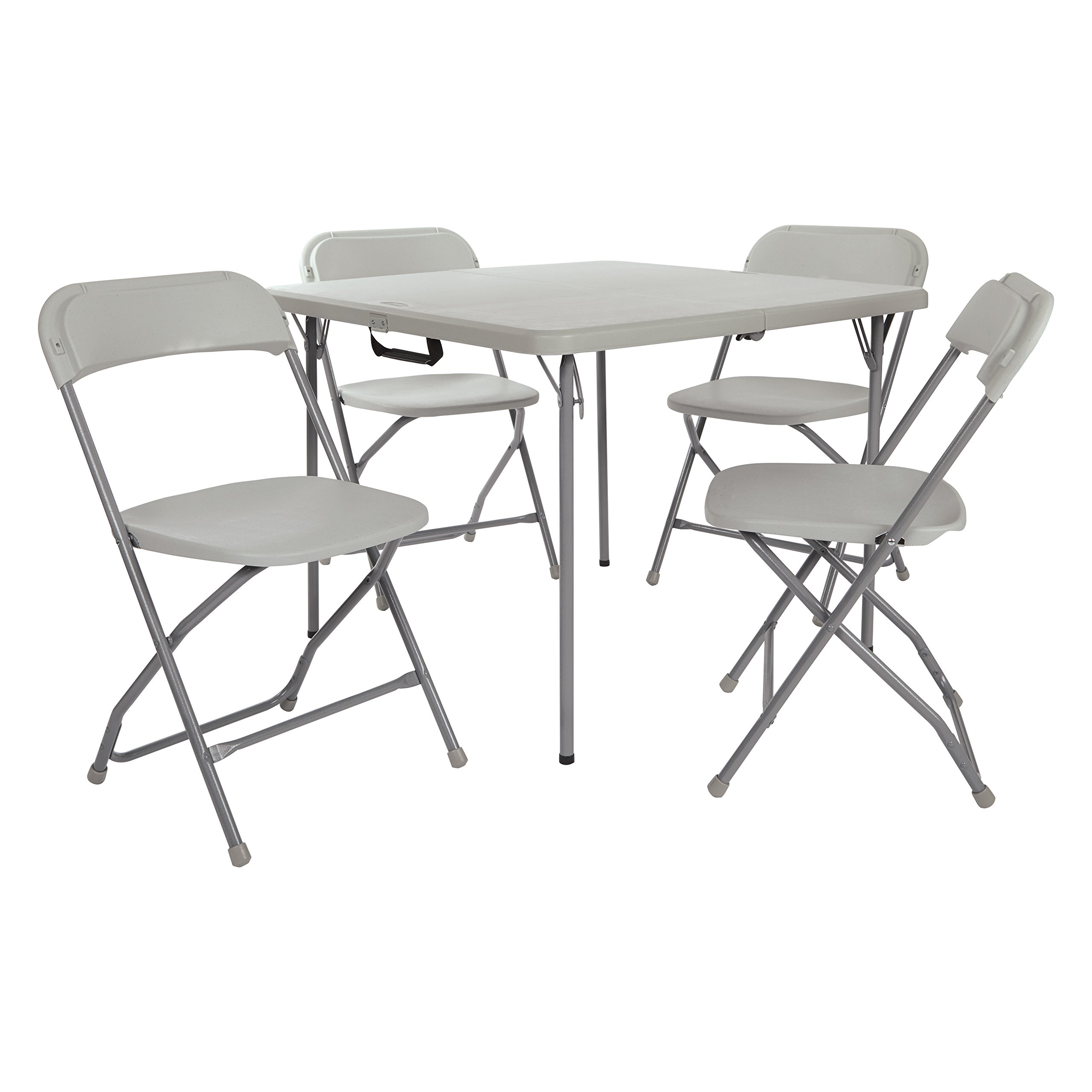 Office Star Resin 5-Piece Folding Square Table and Chair Set in Light Gray - Perfect for Outdoor Patio, Picnics, and Small Space Dining