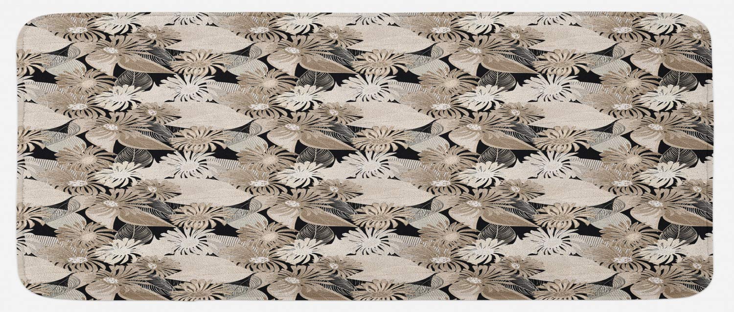 Ambesonne Floral Kitchen Mat - Vintage Plant Design with Soft Faded Leaves, Non-Slip Plush Rug for Kitchen Floor (47