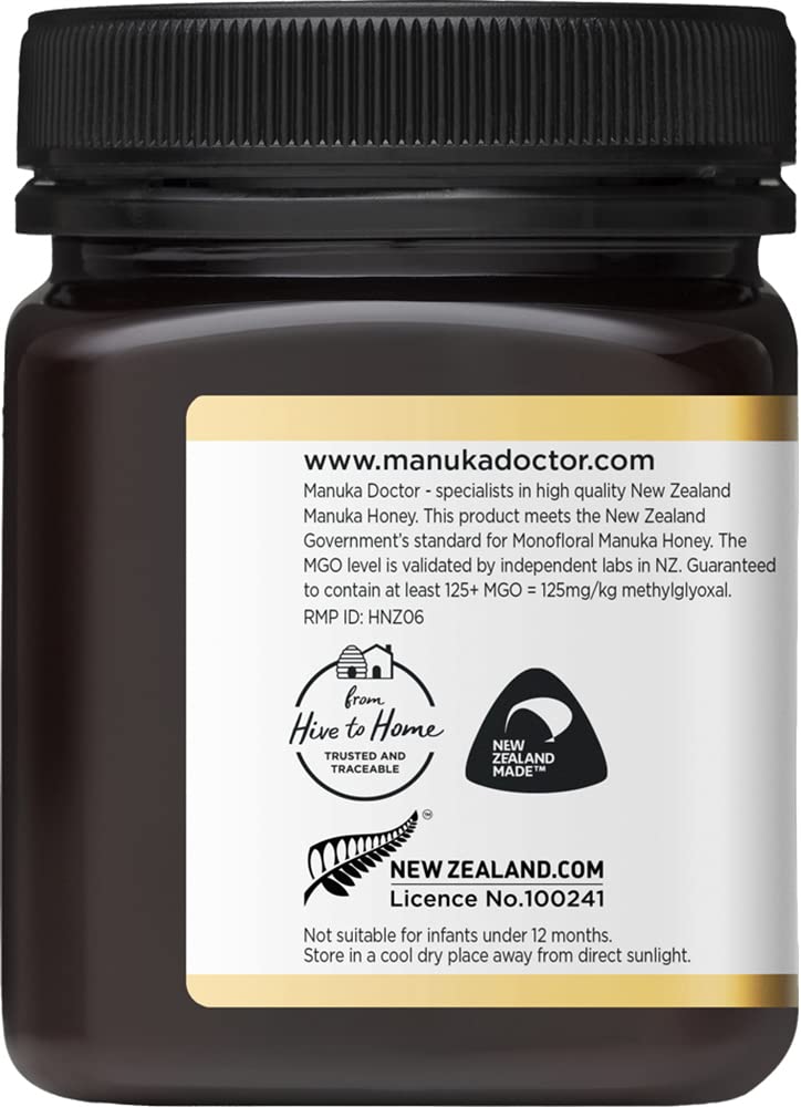 Manuka Doctor MGO 125+ Honey - Pure NZ Raw Monofloral for Immunity & Wellness